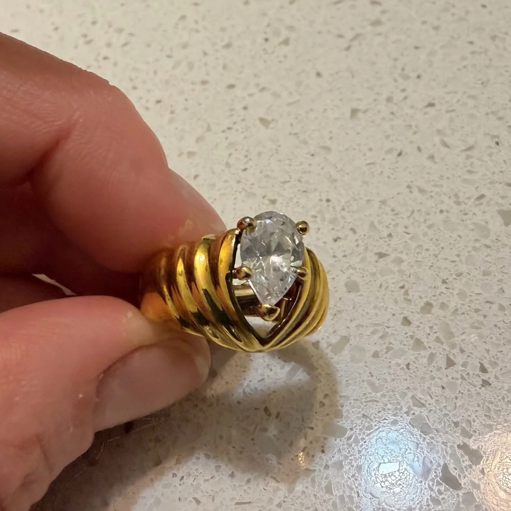 Cubic zirconia gold ring, size 8